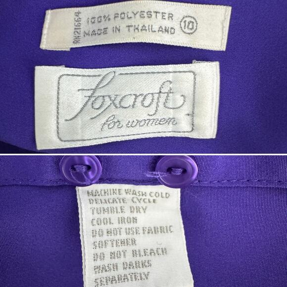 Vintage Foxcroft pleated mock neck royal purple secretary blouse size 10 medium - Picture 9 of 10